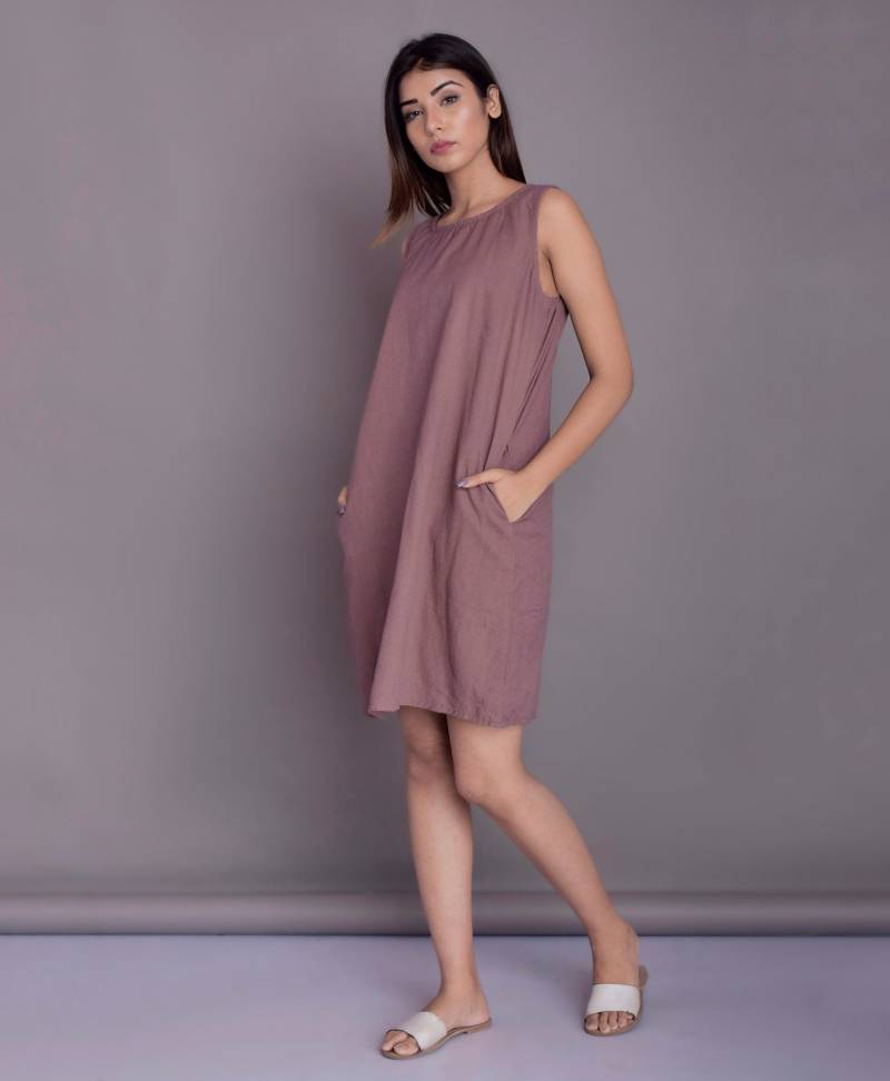 Dusty Rose Linen Dress Ärmelloses Sommerkleid Mit Taschen von ModernMoveBoutique