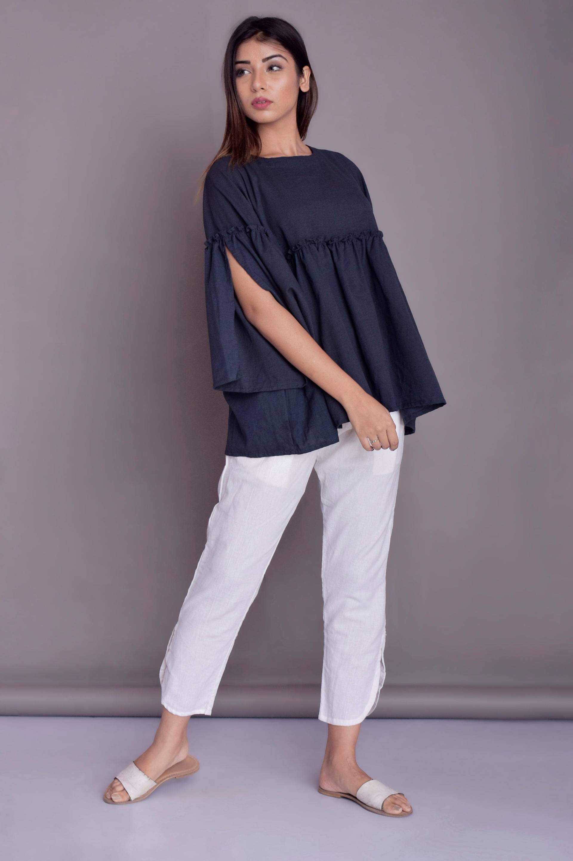 Handgefertigtes Leinen Top 3/4 Ärmel Tunika Mit Schnürung von ModernMoveBoutique