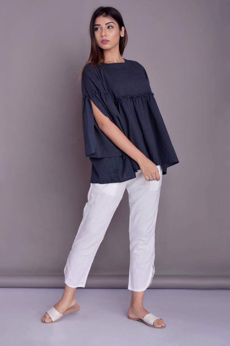 Handgefertigtes Leinen Top 3/4 Ärmel Tunika Mit Schnürung von ModernMoveBoutique