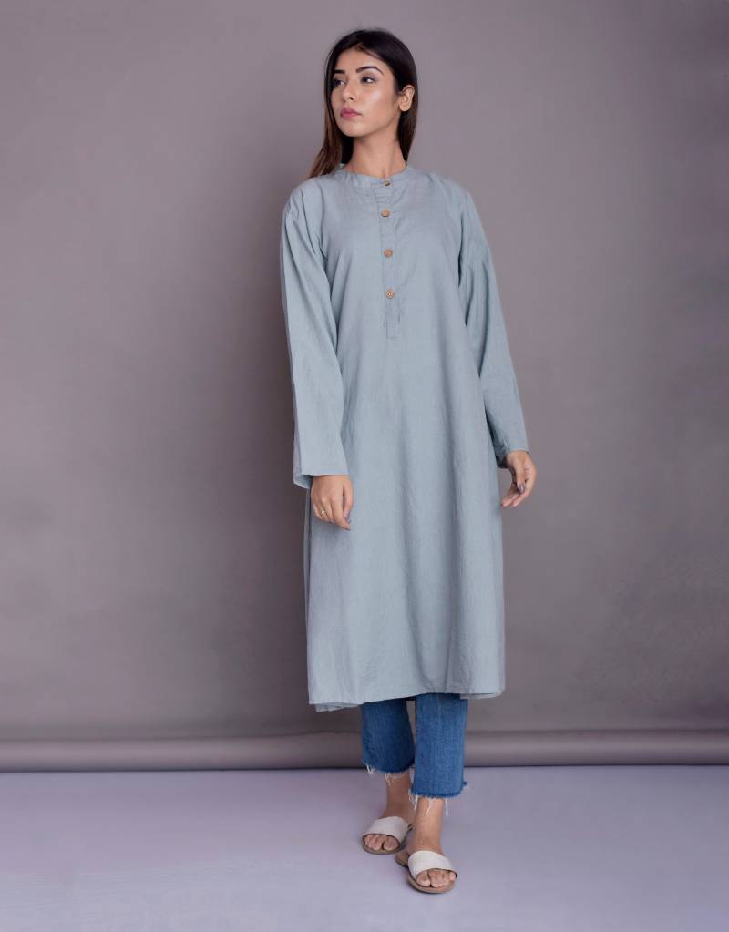 Leinen Kurta Shirt Damen Langarmshirt, Lockere Passform von ModernMoveBoutique