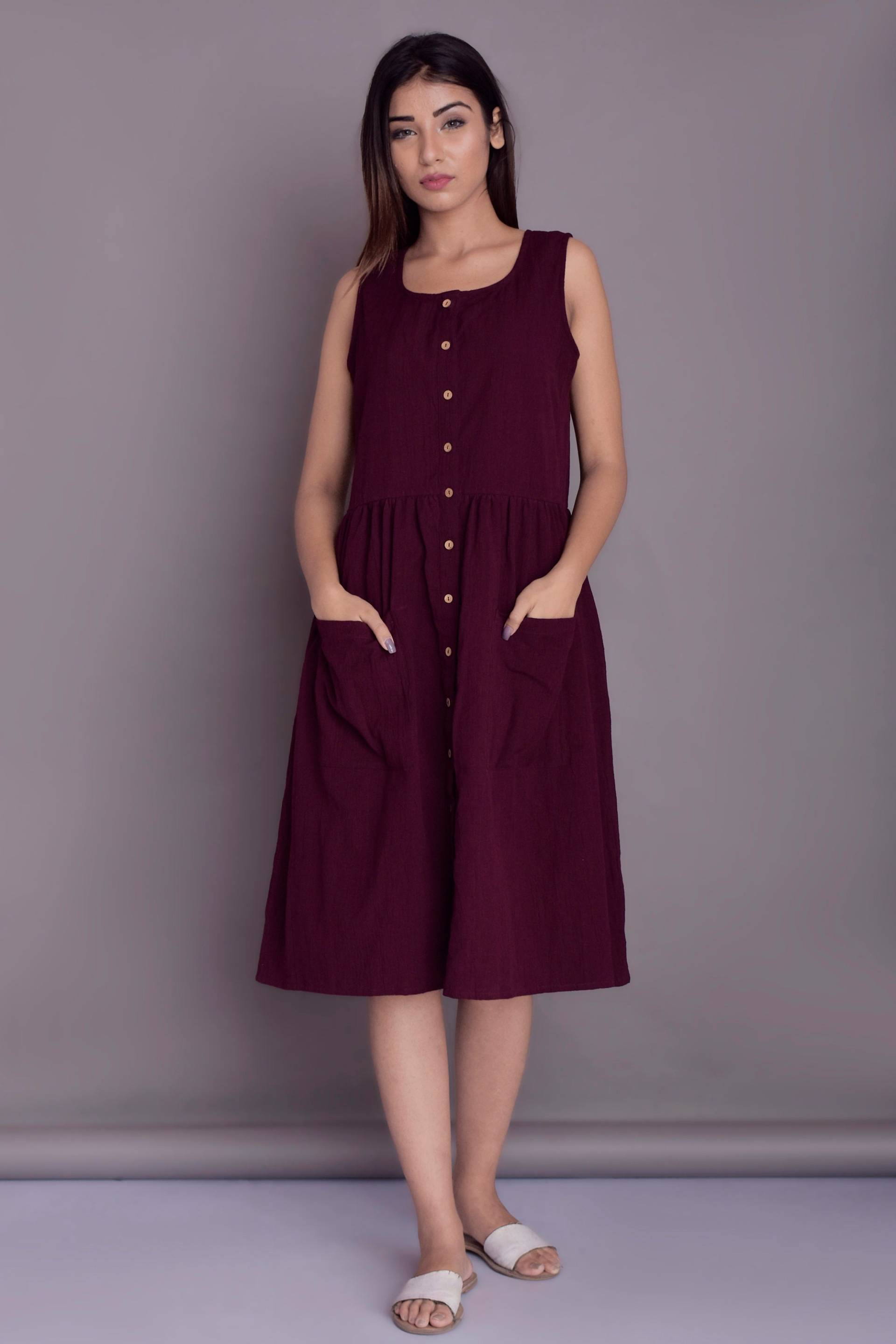 Leinen Midi Kleid Ärmelloses Sommerkleid Mit Taschen von ModernMoveBoutique