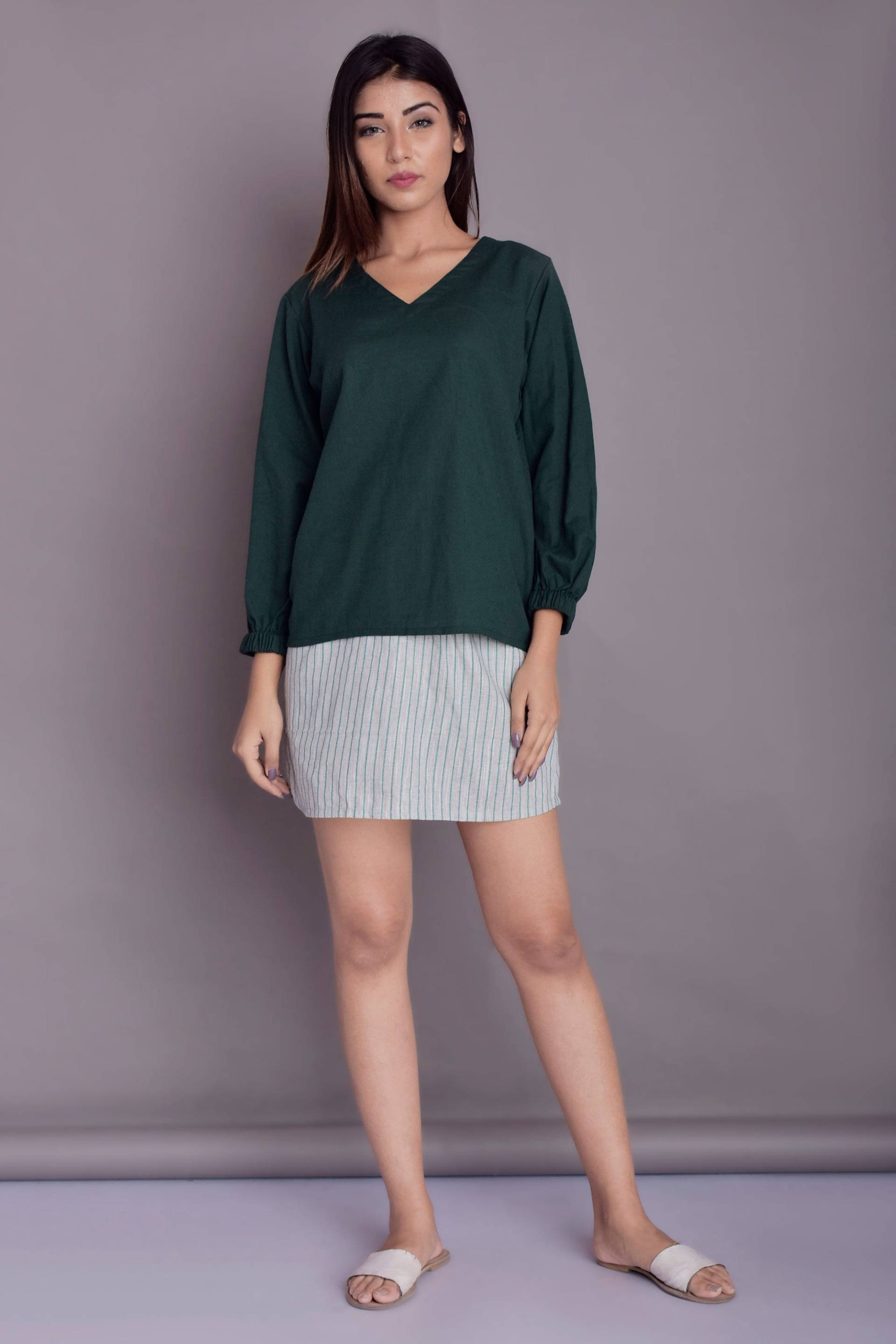 Leinen Rüschenärmel Bluse V-Ausschnitt Tunika-Top von ModernMoveBoutique