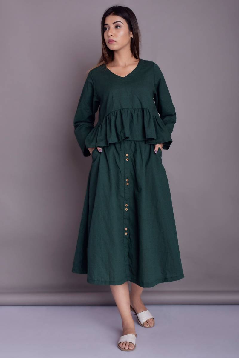 Leinen Schößchen Crop Top V-Ausschnitt Vollarm Bluse von ModernMoveBoutique