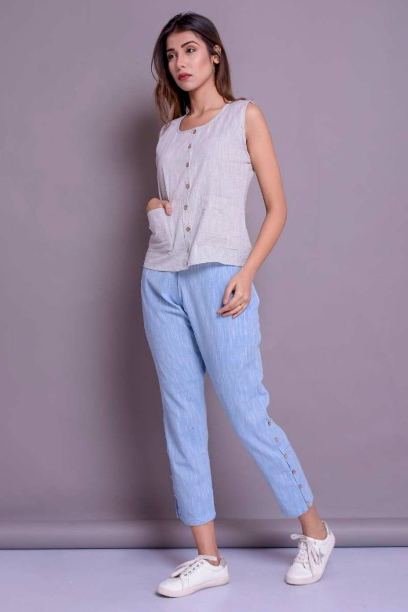 Leinen Tank Top Mit Taschen Ärmellose Bluse Knopf Vorne von ModernMoveBoutique