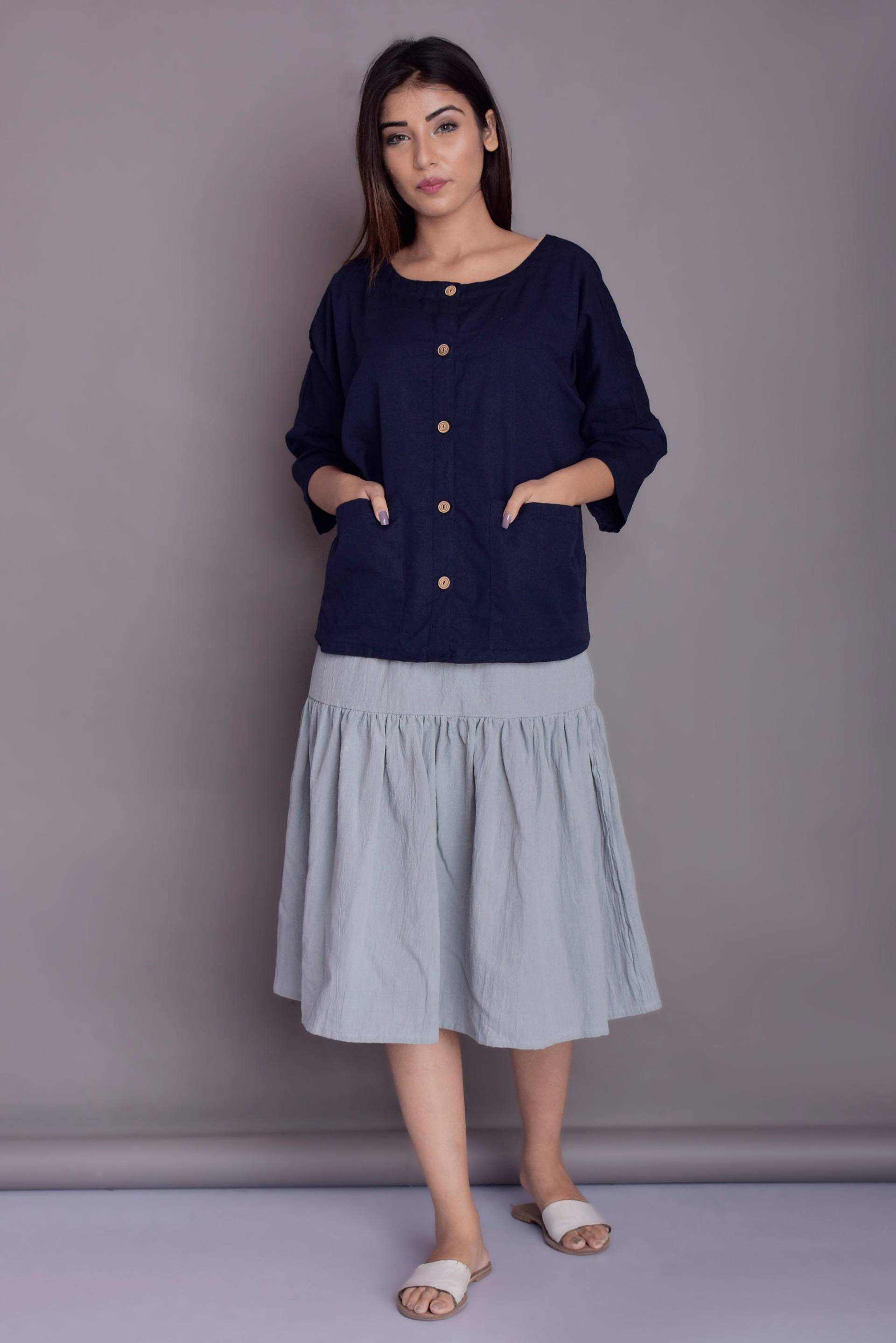 Oversized Leinen Bluse Drop Ärmel Tunika Top Mit Tasche von ModernMoveBoutique