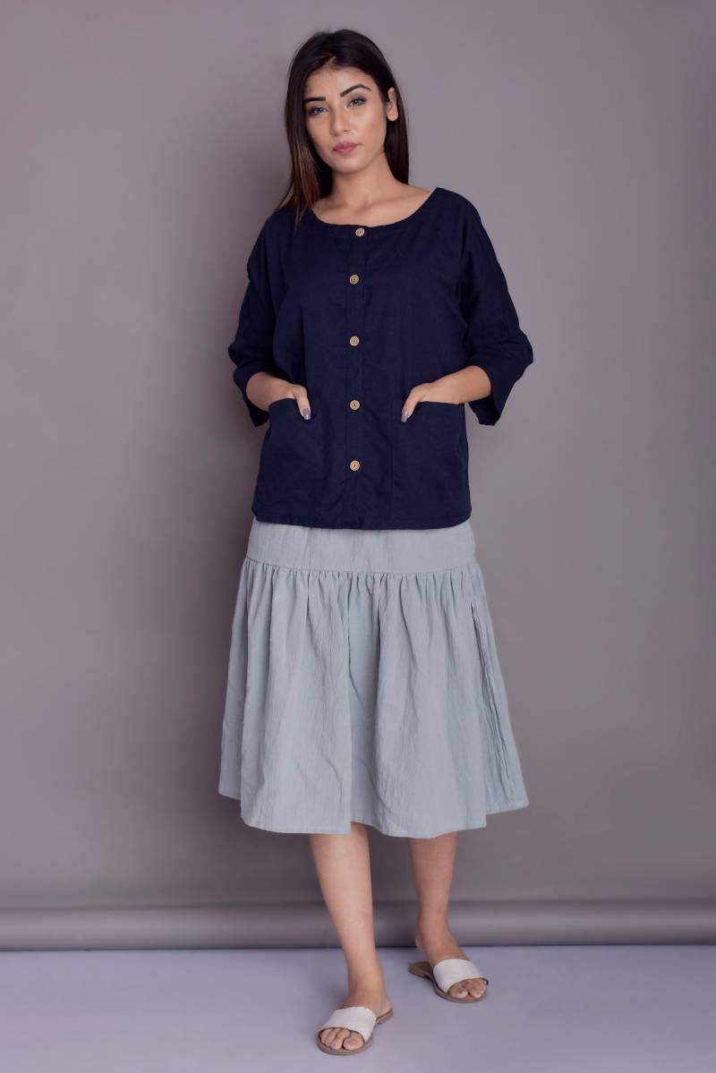 Oversized Leinen Bluse Drop Ärmel Tunika Top Mit Tasche von ModernMoveBoutique