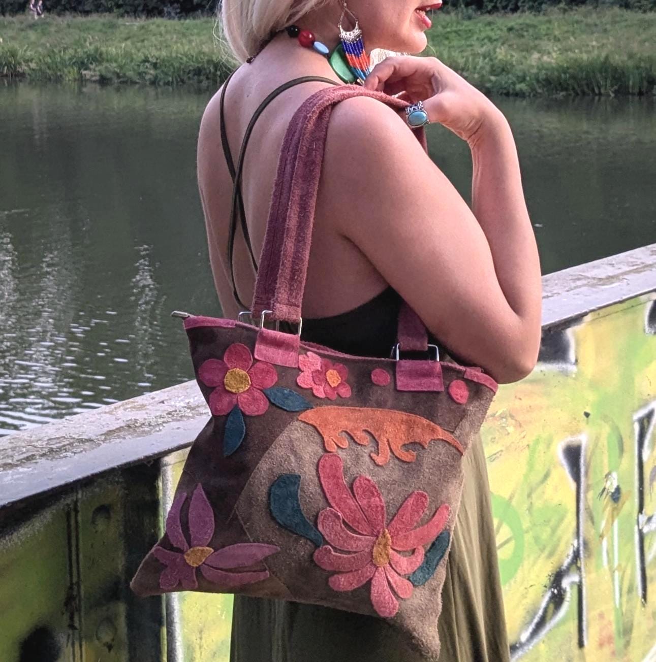 Boho Tasche, Blumentasche, Handgefertigte Ledertasche, Echtes Leder von ModernRebelDesign