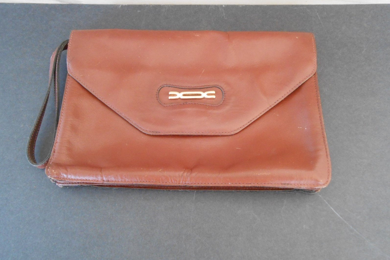 Vintage Herren Handgelenk Geldbörse, Clutch Tasche, Echtes Leder Handtasche, Dokumente, Made in Korea von ModernRelicVintage