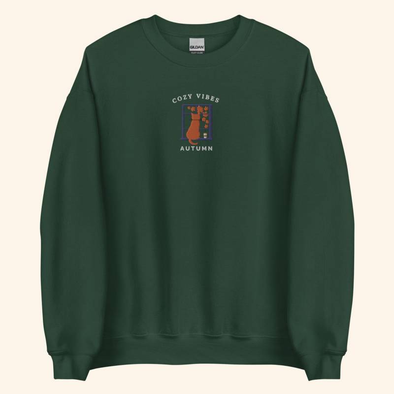 Orange Katze Gesticktes Sweatshirt Geschenk, Gestickter Handgemachter Netter Unisex Rundhalsausschnitt Langarmpullover - Mehrere Farben von ModernTrace