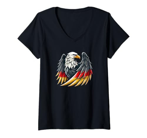 Damen Deutschland Fahne Adler T-Shirt mit V-Ausschnitt von Moderne Deutschland Adler T-Shirts