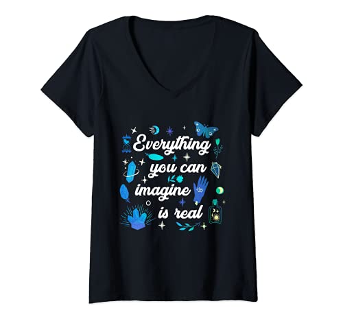 Damen Everything you can imagine is real spiritueller Spruch Kunst T-Shirt mit V-Ausschnitt von Moderne Esoterik Kunst Designs