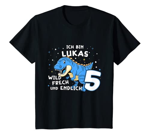 Kinder Ich bin Lukas endlich 5 Blauer Dino T Rex Kinder Name T-Shirt Kinder Ich bin Lukas endlich 5 Blauer Dino T Rex Kinder Name T-Shirt von Moderne Lustige Ironische Spruch Traksoy Designs