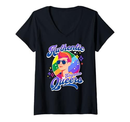 Damen Authentische Eleganz Queers Pride Regenbogen Stil T-Shirt mit V-Ausschnitt Damen Authentische Eleganz Queers Pride Regenbogen Stil T-Shirt mit V-Ausschnitt von Moderner Pride Stil und Regenbogen Vibes
