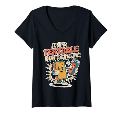 Damen If It's Textable Don't Call Me Introvet -Telefonwitz - T-Shirt mit V-Ausschnitt Damen If It's Textable Don't Call Me Introvet -Telefonwitz - T-Shirt mit V-Ausschnitt von Moderner introvertierter Modus