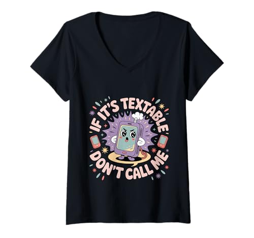 Damen If It's Textable Don't Call Me Introvet -Telefonwitz T-Shirt mit V-Ausschnitt Damen If It's Textable Don't Call Me Introvet -Telefonwitz T-Shirt mit V-Ausschnitt von Moderner introvertierter Modus