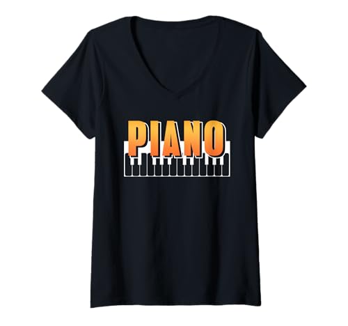 Damen Minimalistisches Klavierdesign Für Musikfans T-Shirt mit V-Ausschnitt Damen Minimalistisches Klavierdesign Für Musikfans T-Shirt mit V-Ausschnitt von Modernes Klavier Motiv Für Musikliebhaber