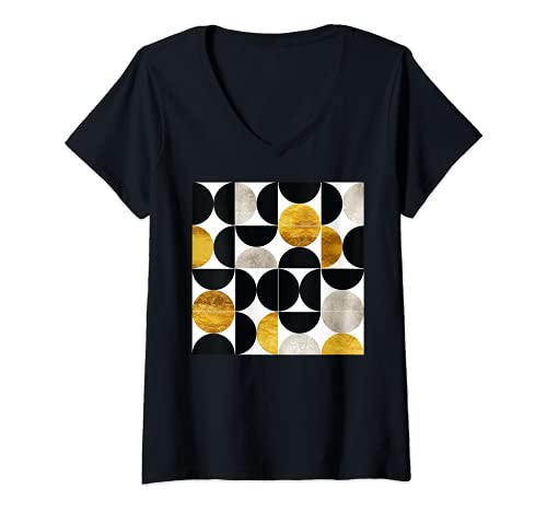 Damen Modernes abstraktes geometrisches Retro-Muster T-Shirt mit V-Ausschnitt von Modernes abstraktes geometrisches Retro-Muster
