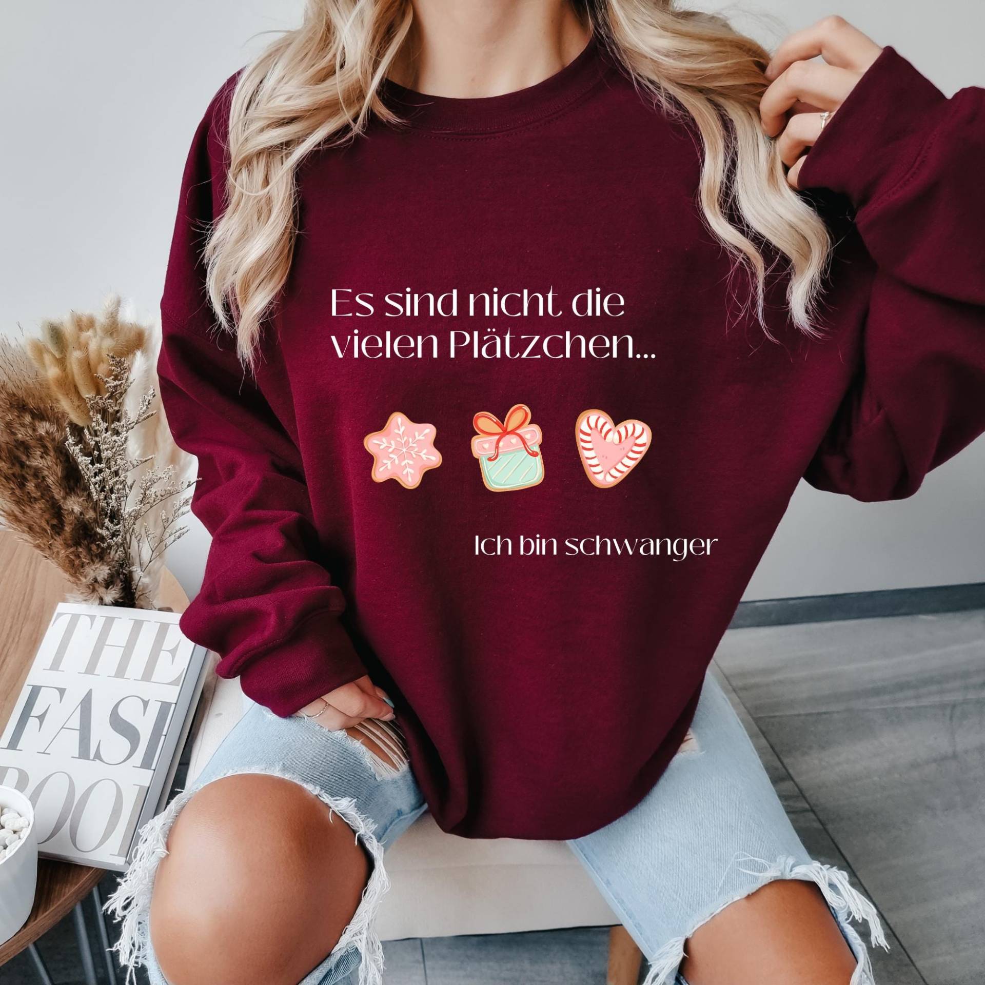 Lustiger Schwangerschafts-Pullover Zu Weihnachten - Es Sind Nicht Die Plätzchen Ich Bin Schwanger Weihnachts-Reveal Sweatshirt von Modernprintloft