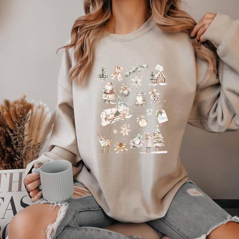 Weihnachtspullover Damen - Cozy Christmas Sweatshirt Neutral Boho Stil Geschenk Für Frauen, Mamas, Lehrerinnen, Freundinnen von Modernprintloft