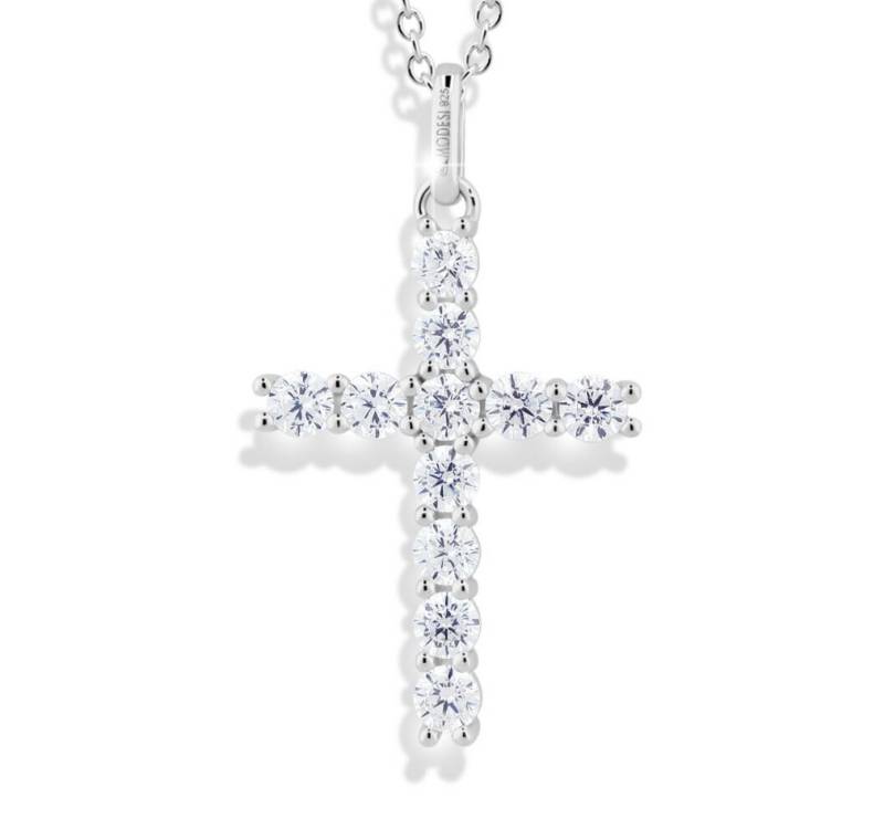 Modesi Kette mit Einhänger Silberglänzende Halskette Cross M00441 (Kette, Anhänger) von Modesi