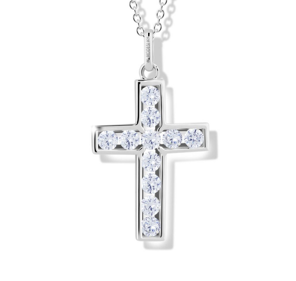 Modesi Kette mit Einhänger Zeitlose Halskette mit Zirkonia Kreuz M00741 (Kette, Anhänger) von Modesi