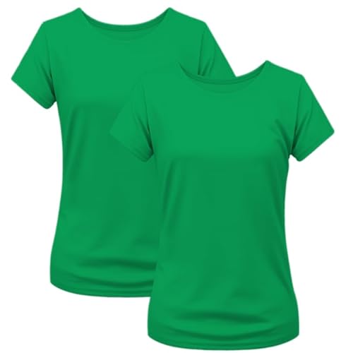 2er Pack Damen T-Shirt Einfarbig Slim Fit Rundhals Figurbetonend Extra Weich 100% Baumwolle Grün XL von Modesta