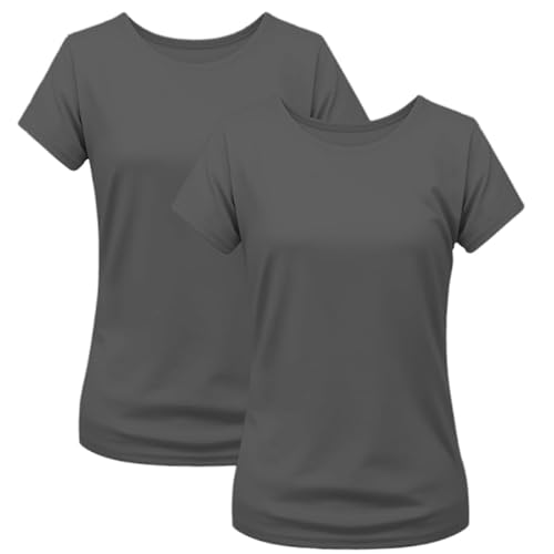 2er Pack Damen T-Shirt Einfarbig Slim Fit Rundhals Figurbetonend Extra Weich 100% Baumwolle Holzkohle XL von Modesta