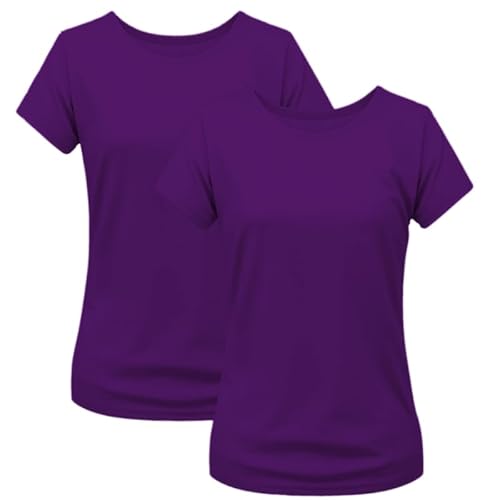 2er Pack Damen T-Shirt Einfarbig Slim Fit Rundhals Figurbetonend Extra Weich 100% Baumwolle Lila M von Modesta