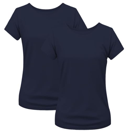 2er Pack Damen T-Shirt Einfarbig Slim Fit Rundhals Figurbetonend Extra Weich 100% Baumwolle Navy S von Modesta