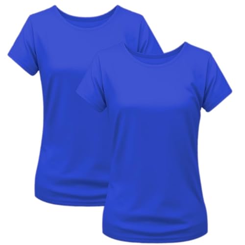 2er Pack Damen T-Shirt Einfarbig Slim Fit Rundhals Figurbetonend Extra Weich 100% Baumwolle Royalblau 3XL von Modesta