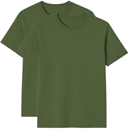 2er Pack Herren T-Shirt – 100% US-Baumwolle, Rundhals, Klassischer Schnitt – Basic für Alltag - Militärgrün L von Modesta