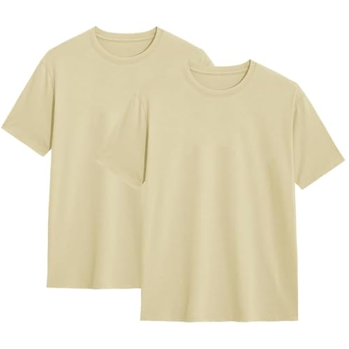 2er Pack Herren T-Shirt Einfarbig Rundhals Normale Passform 100% Bio Baumwolle Kurzarm Basic Beige XXL von Modesta
