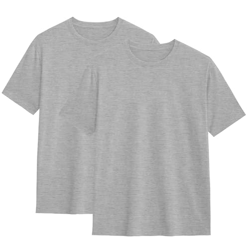 2er Pack Herren T-Shirt Einfarbig Rundhals Normale Passform 100% Bio Baumwolle Kurzarm Basic Heather Grau 3XL von Modesta
