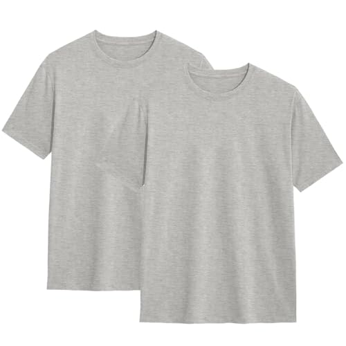 2er Pack Herren T-Shirt Einfarbig Rundhals Normale Passform 100% Bio Baumwolle Kurzarm Basic Heather Grau XXL 2er Pack Herren T-Shirt Einfarbig Rundhals Normale Passform 100% Bio Baumwolle Kurzarm Basic Heather Grau XXL von Modesta