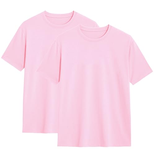 2er Pack Herren T-Shirt – 100% US-Baumwolle, Rundhals, Klassischer Schnitt – Basic für Alltag - Hellrosa L von Modesta