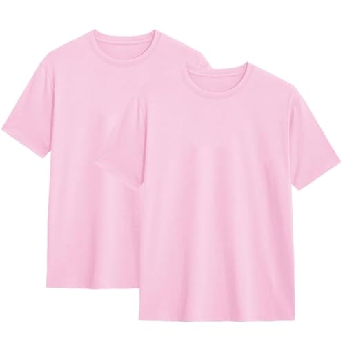 2er Pack Herren T-Shirt Einfarbig Rundhals Normale Passform 100% Bio Baumwolle Kurzarm Basic Hellrosa M von Modesta