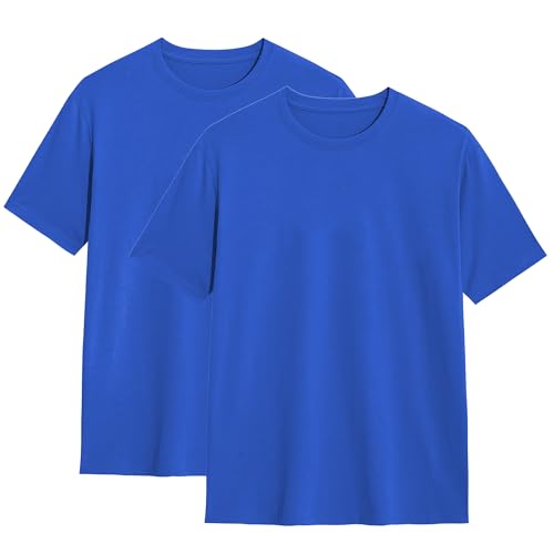 2er Pack Herren T-Shirt Einfarbig Rundhals Normale Passform 100% Bio Baumwolle Kurzarm Basic Royalblau XXL von Modesta