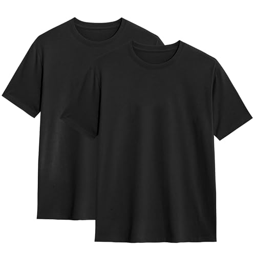 2er Pack Herren T-Shirt Einfarbig Rundhals Normale Passform 100% Bio Baumwolle Kurzarm Basic Schwarz L von Modesta