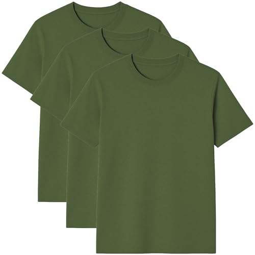 3er Pack Herren T-Shirt – 100% US-Baumwolle, Rundhals, Klassischer Schnitt – Basic für Alltag - Militärgrün L von Modesta