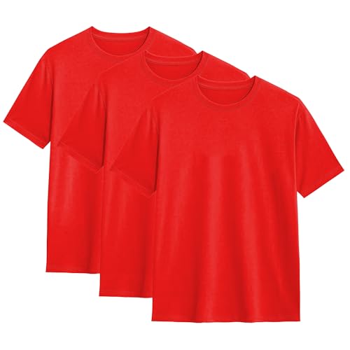 3er Pack Herren T-Shirt – 100% US-Baumwolle, Rundhals, Klassischer Schnitt – Basic für Alltag - Rot M von Modesta