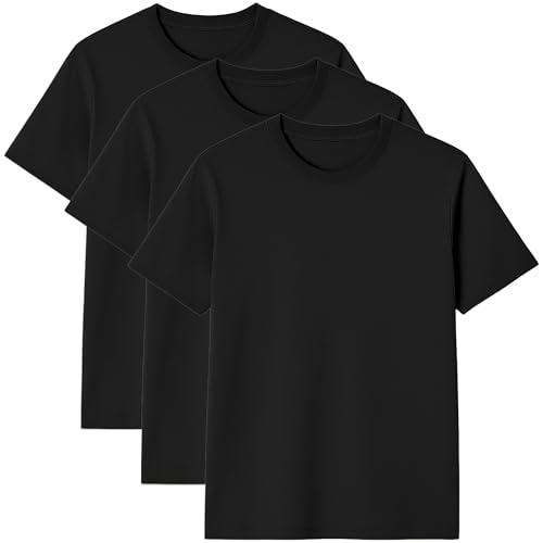 3er Pack Herren T-Shirt – 100% US-Baumwolle, Rundhals, Klassischer Schnitt – Basic für Alltag - Schwarz M von Modesta