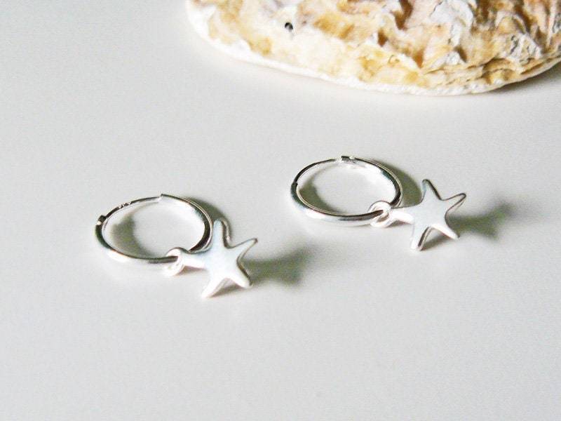 925 Sterling Silber Creolen Mit Seestern Anhänger, Silberohrringe, Stern Ohrringe Silber, Boho Schmuck von Modetrueffel