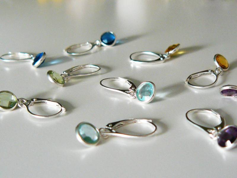 Kleine 925 Silber Ohrringe Mit Schmuckstein Anhänger Amethyst - Grüner Quarz Hydrothermaler Blautopas, Citrin Oder London Blue Topas von Modetrueffel