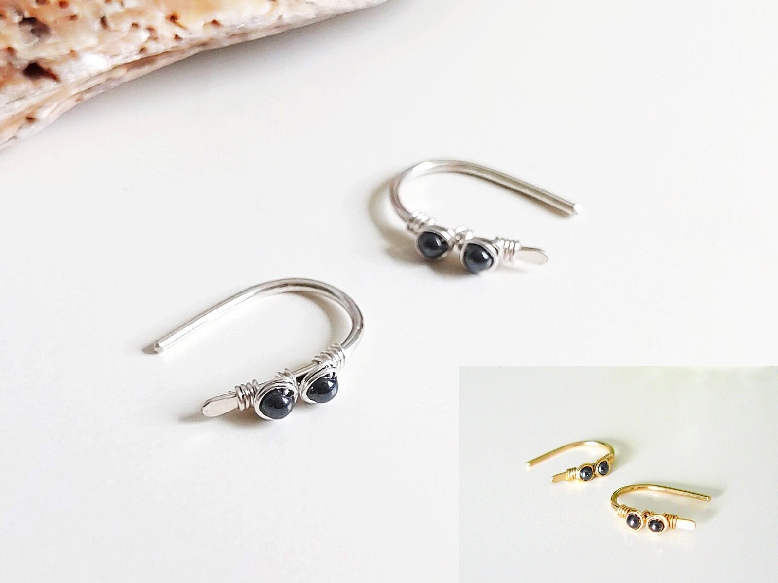 Kleine Hämatit Ohrringe 15 Mm Aus Gold Filled Oder 935Er Silber, Offene Creolen, Zierliche Bogenohrringe, Schmuck, Cute Earrings Kleine Hämatit Ohrringe 15 Mm Aus Gold Filled Oder 935Er Silber, Offene Creolen, Zierliche Bogenohrringe, Schmuck, Cute Earrings von Modetrueffel