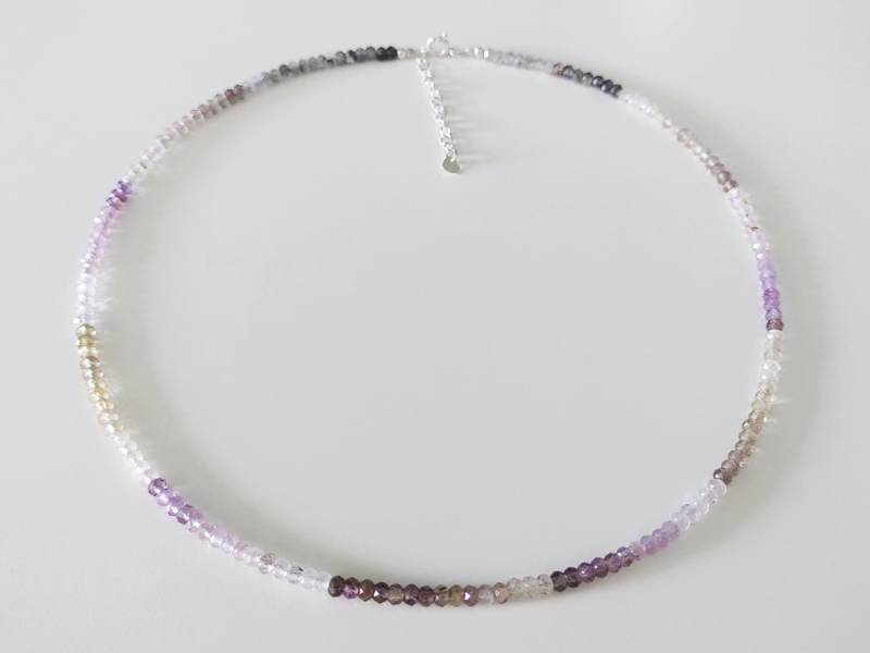 Kurze Halskette Quarz Multicolor 925 Silber Verschluss, Zarte Edelsteinkette 41, 5 - 45 cm, Modetrüffel Boho Halsketten Für Frauen von Modetrueffel