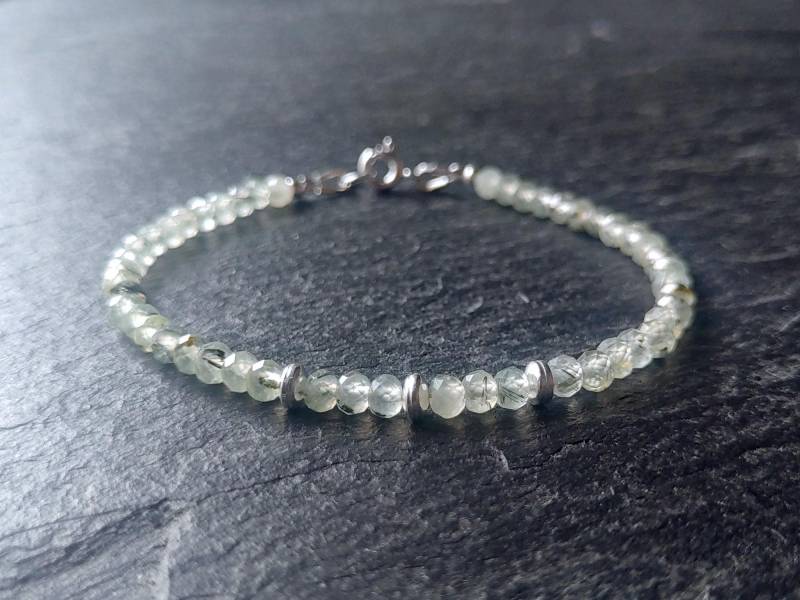Prehnit Armband 925 Silber, Blassgrünes Edelsteinarmband 4 Mm Mit Silberelementen, Handgemachte Armbänder Für Frauen, Edelsteinschmuck von Modetrueffel