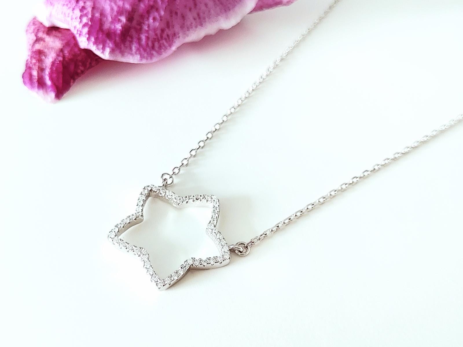 Zierliche Zirkonia Stern Kette 925 Silber, Filigrane Silberkette, Glitzernder Anhänger, Layer Kette, Geschenkidee, Silberschmuck von Modetrueffel