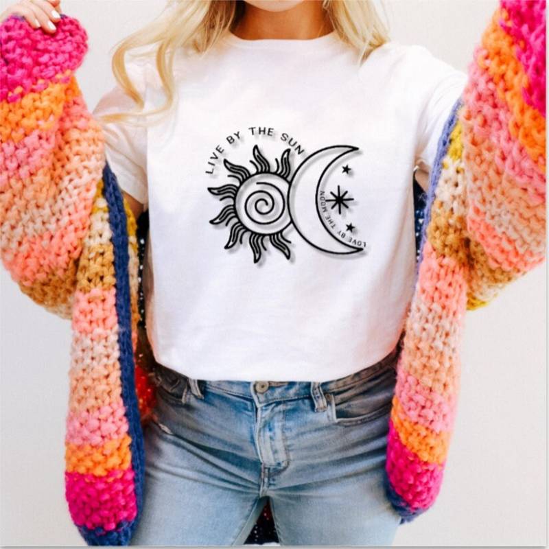 Boho T-Shirt Live By The Sun & Moon - Sonne Mond Woman Frauen von ModevonHerzen