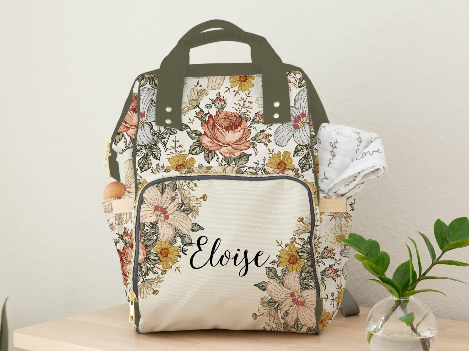 Personalisierte Wickeltasche, Rucksack, Baby Mädchen, Vintage Blumen Kinderzimmer Dekor, Mädchen Dusche Geschenk von ModifiedTot