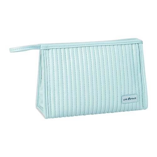 Modixun Make-up Tasche Reise Kosmetiktasche, Super weiches Leder wasserdichte Make-up Taschen Organizer, Große Öffnung Nette Hautpflege Toilettentasche Tasche Tasche mit Griff für Frauen (Blau) von Modixun